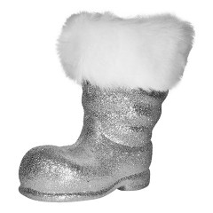 Julemandens støvle, 19 cm, sølv glitter
