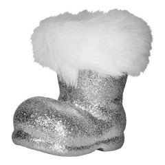 Julemandens støvle, 13 cm, sølv glitter