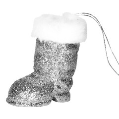 Julemandens støvle, 7 cm, sølv glitter
