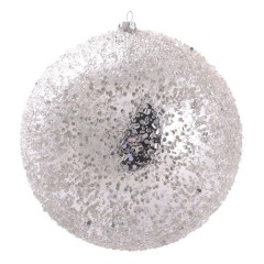 20 cm julekugle, sølv med perlefrost