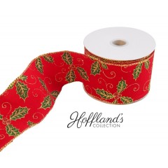 6 cm X 9 meter, rødt velour dekobånd med kristtjørn