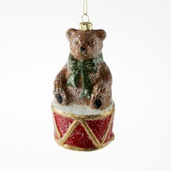 Teddybjørn på tromme med glitter, 6,5x6,5x12 cm