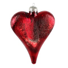 Hjerte XL, kraftig glas, antik rød, 29x40 cm