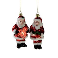 2 julemænd, glas-ornamenter, 2 ass., rød, 5,5x12 cm