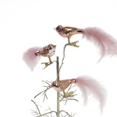 Glasfugle med clip, lyserøde, 3 ass., 6,5x3 cm