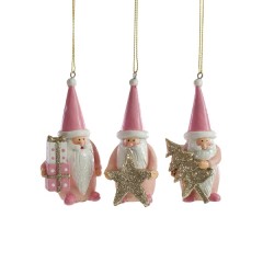Julemands-ornamenter, lyserød, 3 ass., 4,5x3,5x10 cm