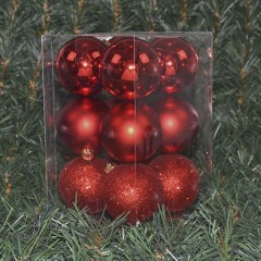 6 cm julekugle, rød, 12 stk i boks