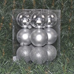 6 cm julekugle, sølv, 12 stk i boks