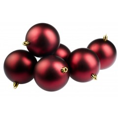8 cm julekugle, 6 stk i boks, mat burgundy