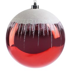 20 cm julekugle, blank, rød m/sne