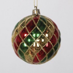 8 cm julekugle, harlekin mercury, guld, rød, grøn med guld glitter