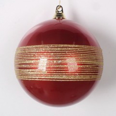 20 cm julekugle, perlemor rød med guld glitter