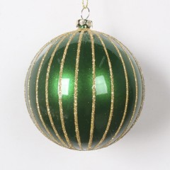 8 cm julekugle, perlemor grøn med guld glitter