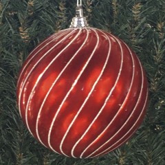 20 cm julekugle, swirl, perlemor rød med hvidt glitter