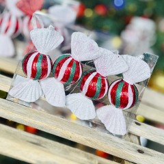 11,5 cm rundt slik, perlemor rød med grønt og hvidt glitter, 4 stk i boks