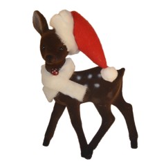 Bambi, 22x15 cm, brun velour med nissehue og krave