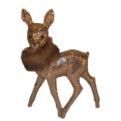 Bambi, 22x15 cm, sand glitter med brun pelsboa