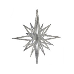 40 cm stjerne, sølv glitter, 3D