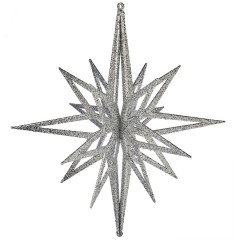80 cm stjerne, sølv glitter, 3D