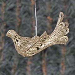 11 cm fugl, udskåret ornament, champagne glitter