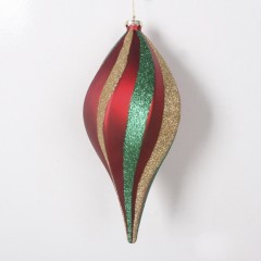 20 cm spiral-top, mat rød med guld og grønt glitter
