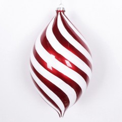 26,5 x 15 cm julekugle, top, perlemor rød med hvidt glitter