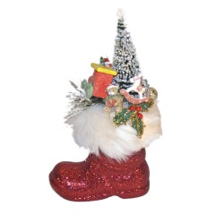 Julemandens støvle, rødt glitter med dekoration, 13 cm + deko