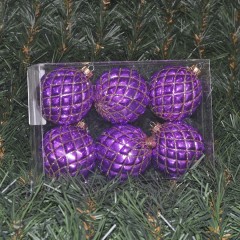 6 cm julekugler, perlemor lilla med harlekintern af champagne glitter, 6 stk i boks