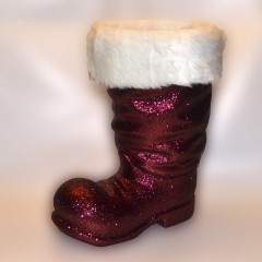 Julemandens støvle, 40 cm, bordeaux glitter