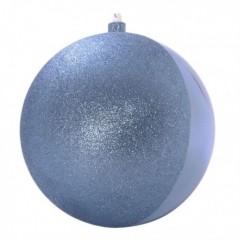 20 cm julekugle, glitter/blank, half/half, gentle blue