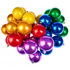 8 cm regnbue julekugler, sæt med 6 x 6 stk.