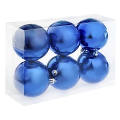 8 cm julekugle, 6 stk i boks, plastik, perlemor blå